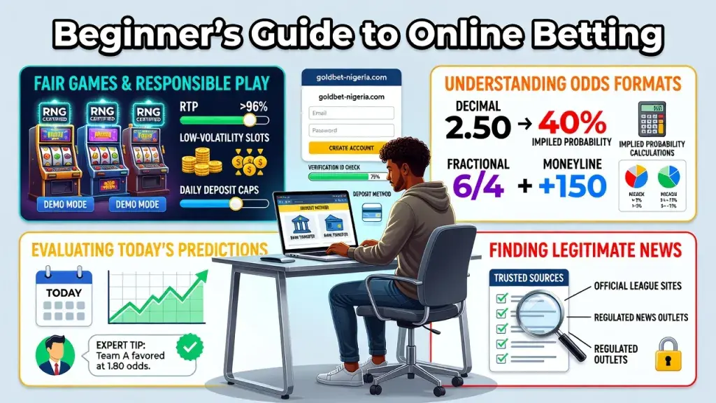 Beginner's Guide to Online Betting: Creating an Account, Choosing Fair Games, Reading Odds, Evaluating Today's Sports Predictions and Finding Legitimate News
