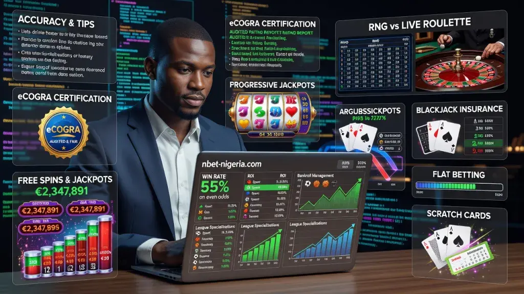 Sports Betting Predictions and Online Casino Guide: Accuracy, Tips, eCOGRA, Free Spins, Jackpots, Blackjack Insurance, Flat Betting, Scratch Cards and RNG vs Live Roulette